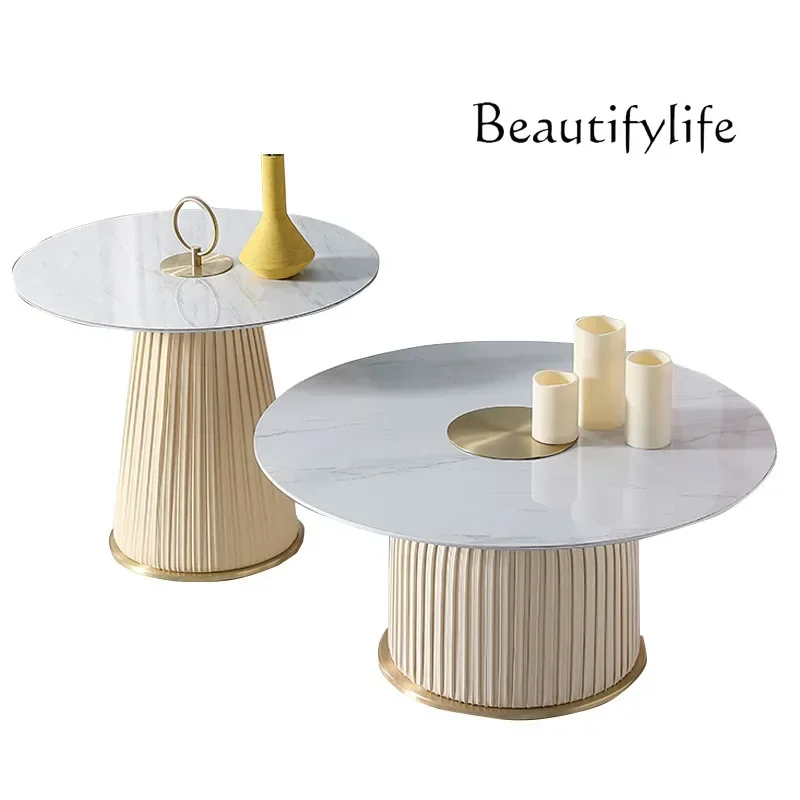 

lxLight luxury rock slab coffee table modern living room size round coffee table combination creative sofa side table