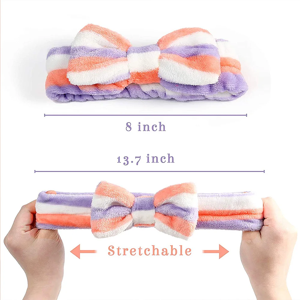 Cute Dot Striped Bowtie Hair Band Classic High Elastic Big Soft Coral Fleece Makeup Headbands For Women Washing Face Shower Spa