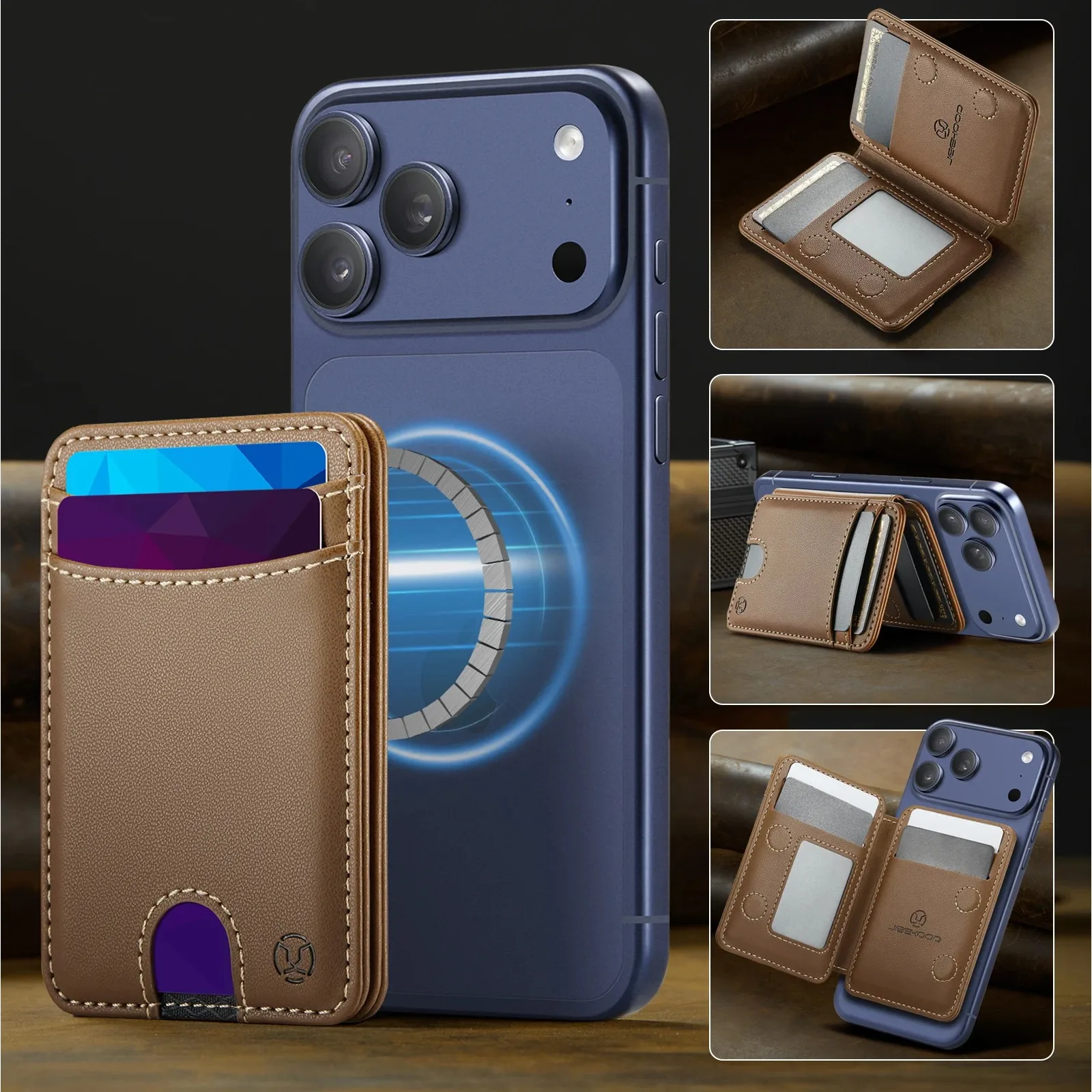 RFID Shielded Blocking SLE PU Leather ID Credit Card Magnetic Elastic Wallet Holder for Magsafe Kickstand for IPhone 18 Pro Max