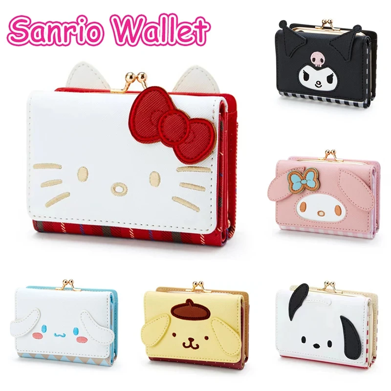 Sanrio Series Hello Kittle Peripheral Pu Material Wallet Leather Clip Buckle Card Foreskin Clip Short Cartoon Children's Gift