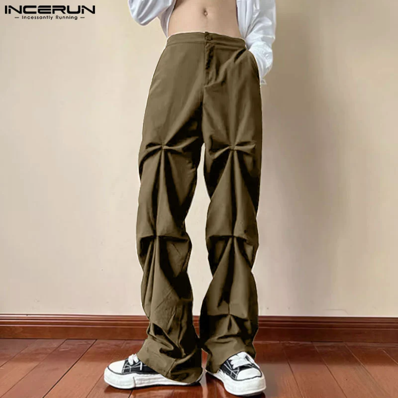 INCERUN 2024 Korean Style Pantalons New Men's Deconstructive Design Pant Casual Fashion Solid Alll-match Wide Leg Trousers S-5XL