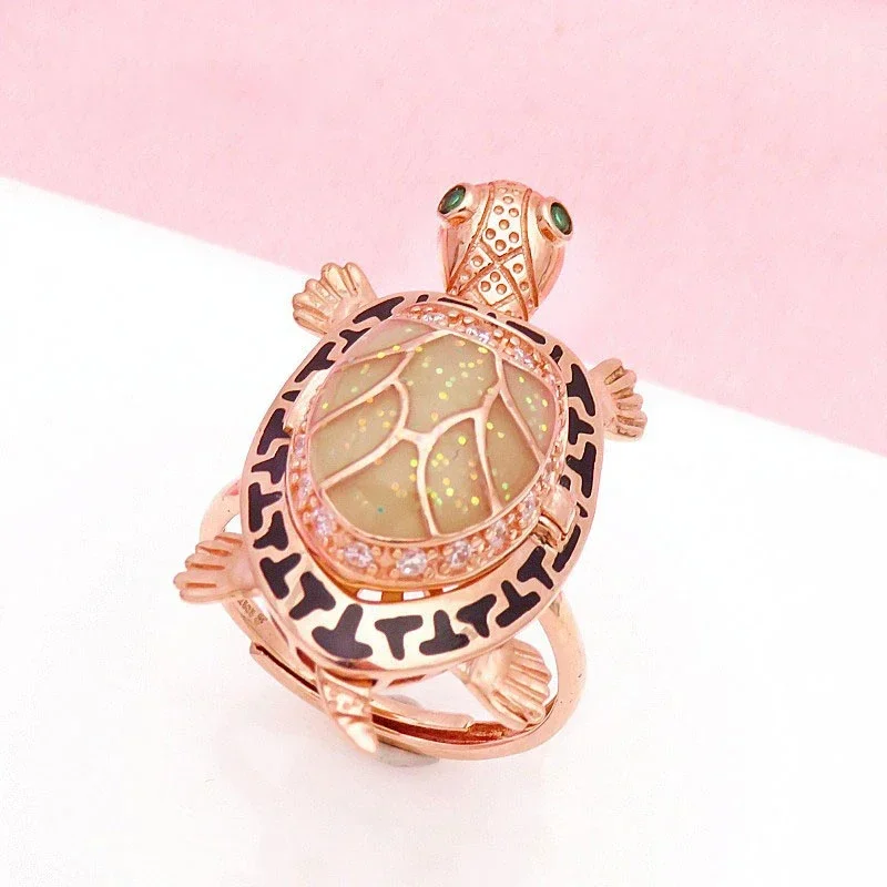 Creative Fashion New in Exquisite Turtle Rings for Women Charming Party Copper Plated Rose Gold Jewelry Opening