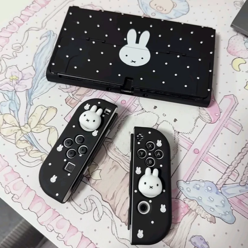 

Millie Protective Case For Game Lovers For Nintendo Switch Oled Miffy Polka Dot Split Type Hard Shell Soft Grip With Thumb Grips