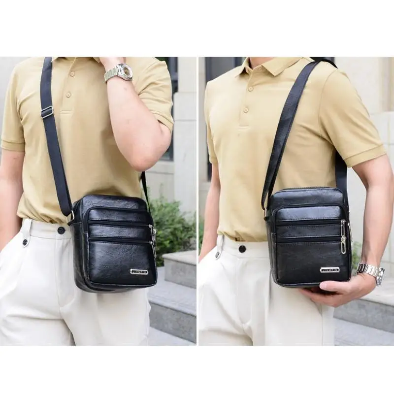 PU Leder männer Umhängetasche Retro Multi-Schicht Große-kapazität männer Umhängetasche Schulter Tasche Mann Handtasche reise Rucksack – Detail 14