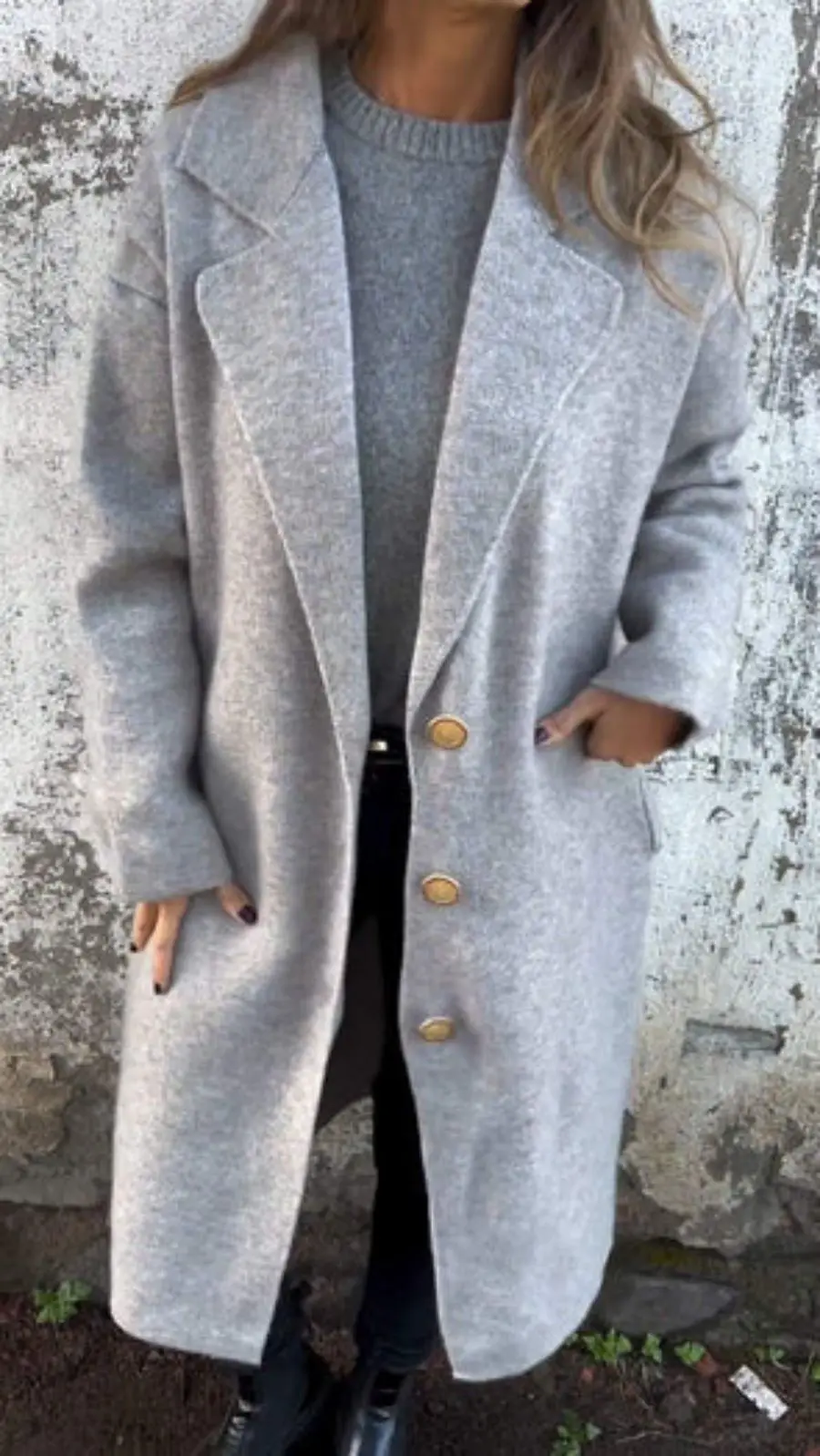 Cappotto di lana casual a maniche lunghe con bottoni con risvolto autunno e inverno abbigliamento donna