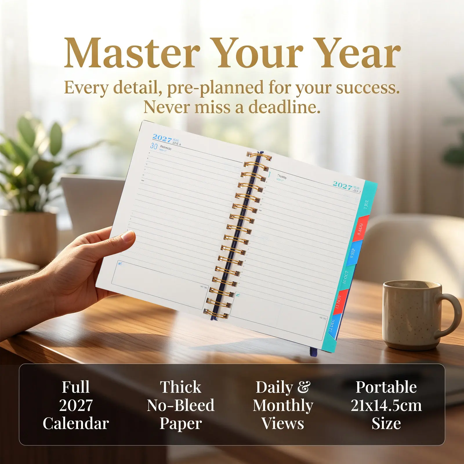 Planner 2027 Daily Monthly Calendar Planner 8.3x5.7 Dark Blue Hardcover Organizer Daily Appointment Book Detailed Yearly Time