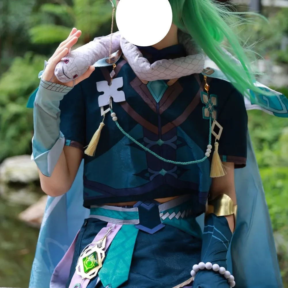 Genshin Impact Baizhu Bubu Pharmacy Cosplay Full Set with Dendro Vision Accessory Unisex Game Halloween Comic Con Stage Outfit
