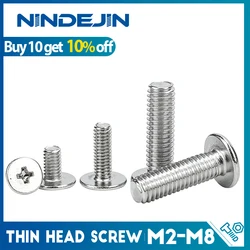 NINDEJIN Cross Ultra Thin Flat Head Laptop Screw M2 M3 M4 M5 M6 M8 Stainless Steel Wafer Head Phillips Machine Screw for Lenovo