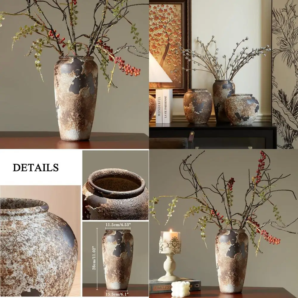 

Вазы из терракотового камня в деревенском стиле для декора домашней гостиной - большая ваза для цветов, декоративные акценты