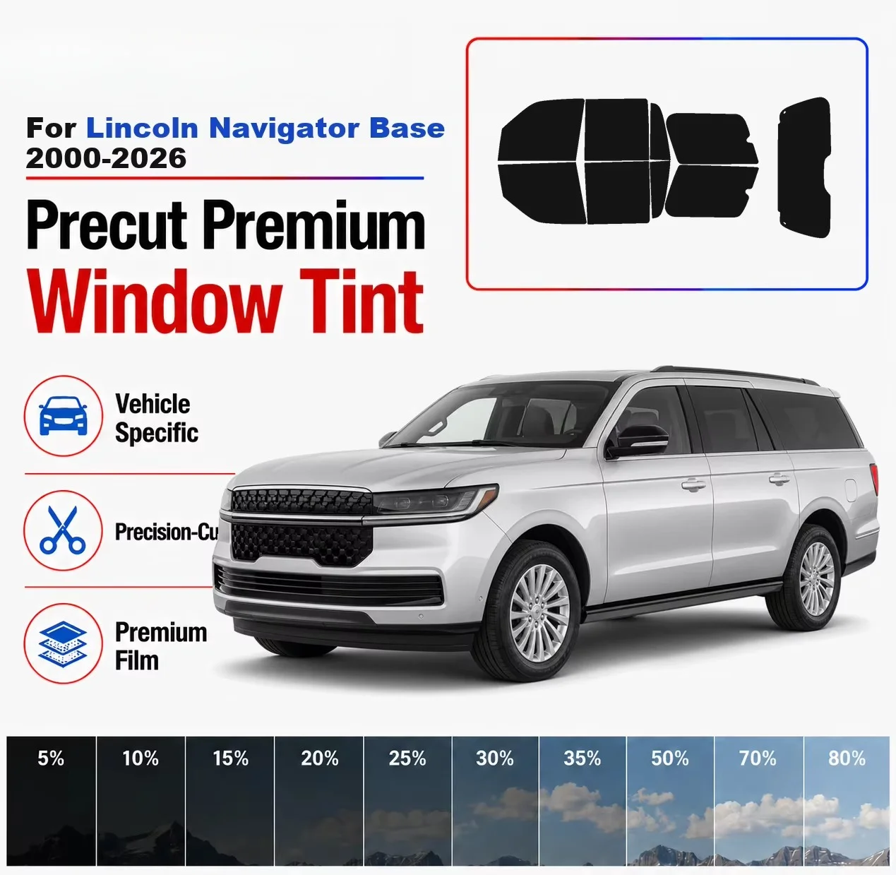 Premium Precut Window Tint Kit Front Windows Rear Windows Rear Windshield For Lincoln Navigator Base 2000-2026 Nano Ceramic Film