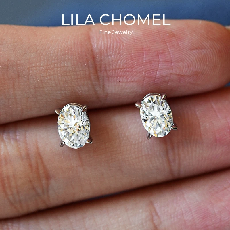

Women Engagement 18K White Gold Wedding Oval 1CT Moissanite Diamond Girl Valentine's Day PT950 Birthday Gift Earplug Earrings