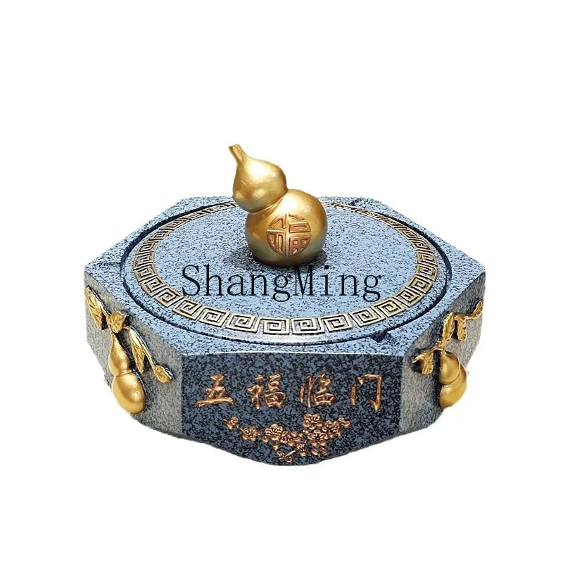 

PYH creative ashtray home living room office bedroom with cover anti-ash new Chinese ornament for husband and father gifts