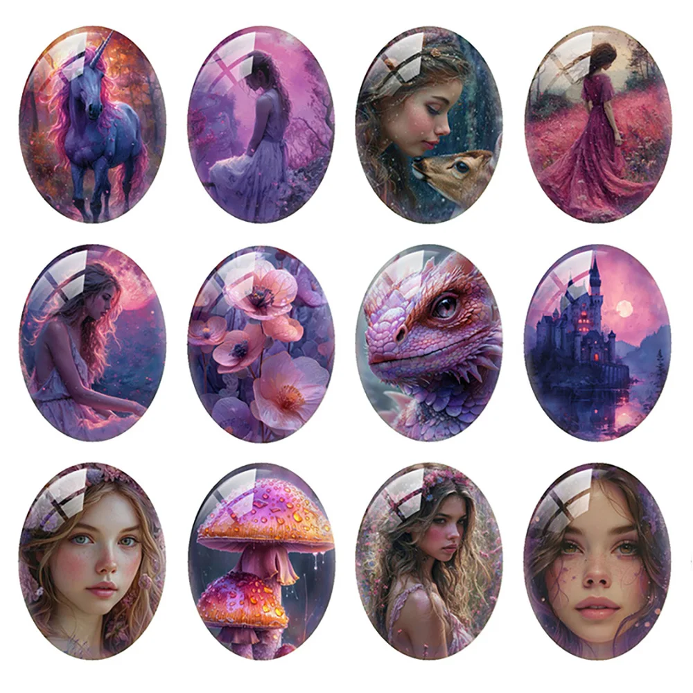 Random Mixed Round/Oval/Square Fairy Unicorn Dragon Girl Castle Photo Glass Cabochon Flatback Demo Cameo For Diy Jewelry Making
