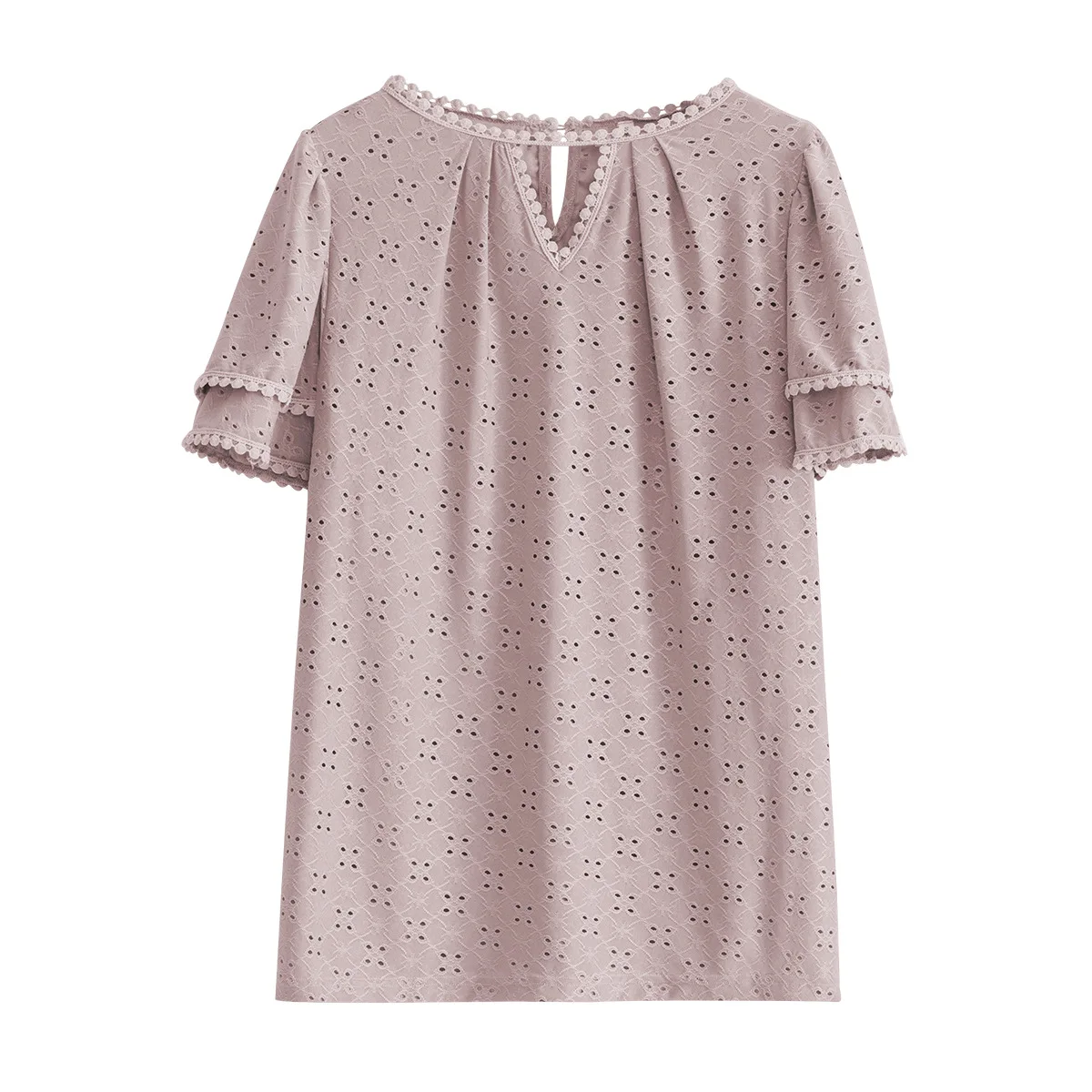 Solid Color Hollow Knitted layered-sleeved Top 2025 Spring And Summer Casual Women's TShirts T-Shirt Plus Size 3XS-3XL