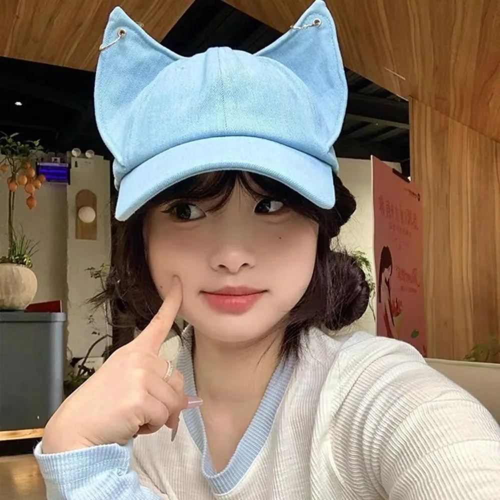 

Korean Cute Cat Ears Baseball Cap Sunscreen Y2k Women Peaked Cap Outdoor Casual Sun Hat Girl