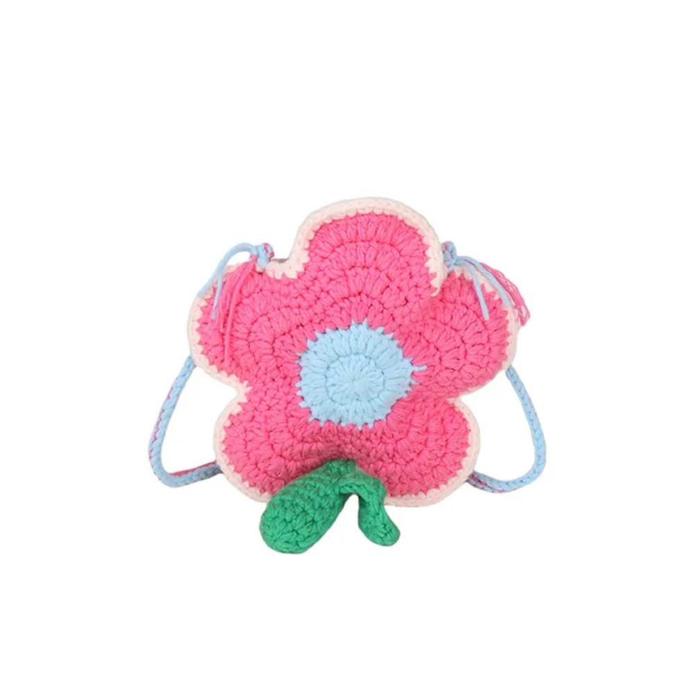 

Bohemian Cotton Crochet Weave Bag Cotton Rope Hollow Out Flower Shoulder Bag Large Capacity Rustic Knitted Crossbody Bag Summer