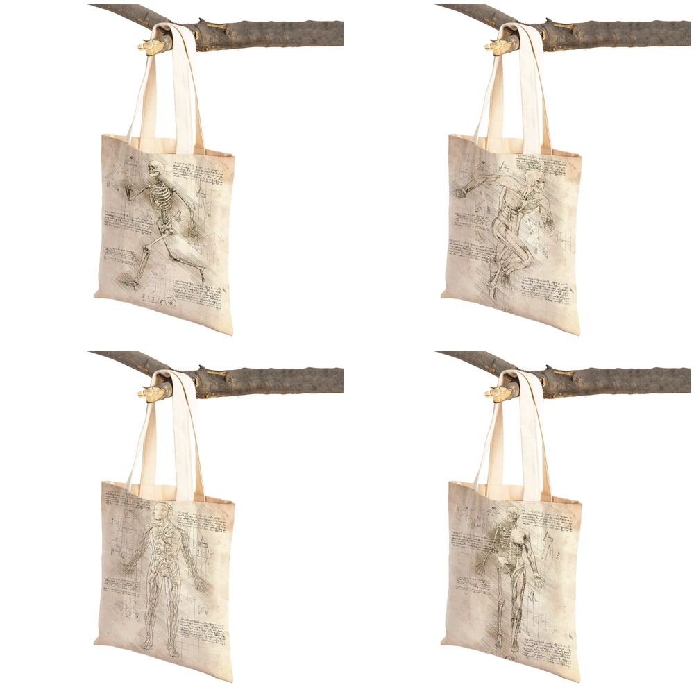 Sketch Anatomy Physiology The Body Structure  Women Shopping Bags Double Print Casual Canvas Handbag Vintage Lady Shopper Bag