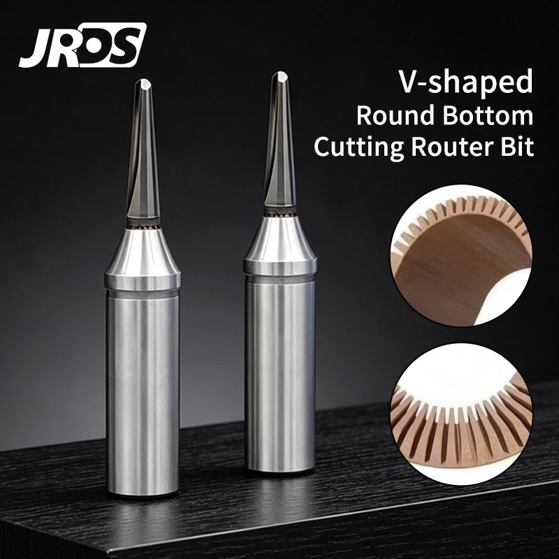JRDS TCT Arc Grooving Bending Router Bit, V-Type Integrated Wood Slotting Milling Cutter for CNC Engraver & Wood Trimmer