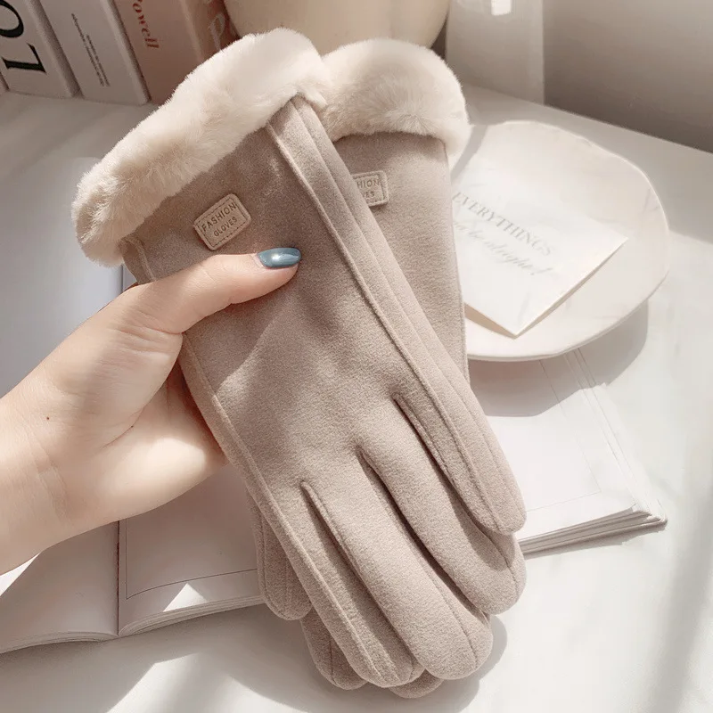 

Winter Warm Gloves for Women With Wool Thickened Cold Resistant Touch Screen Riding Wool Mouth Lady Fashion Self-heating Gloves