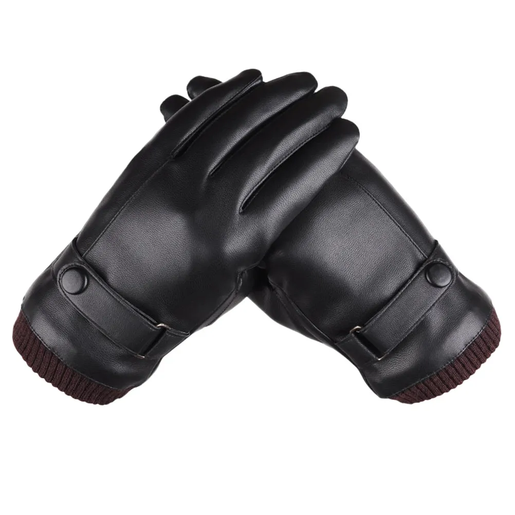 PU Faux Touchscreen Gloves Black Winter Warm Driving Gloves for Men All Fingers Responsive Atm Use