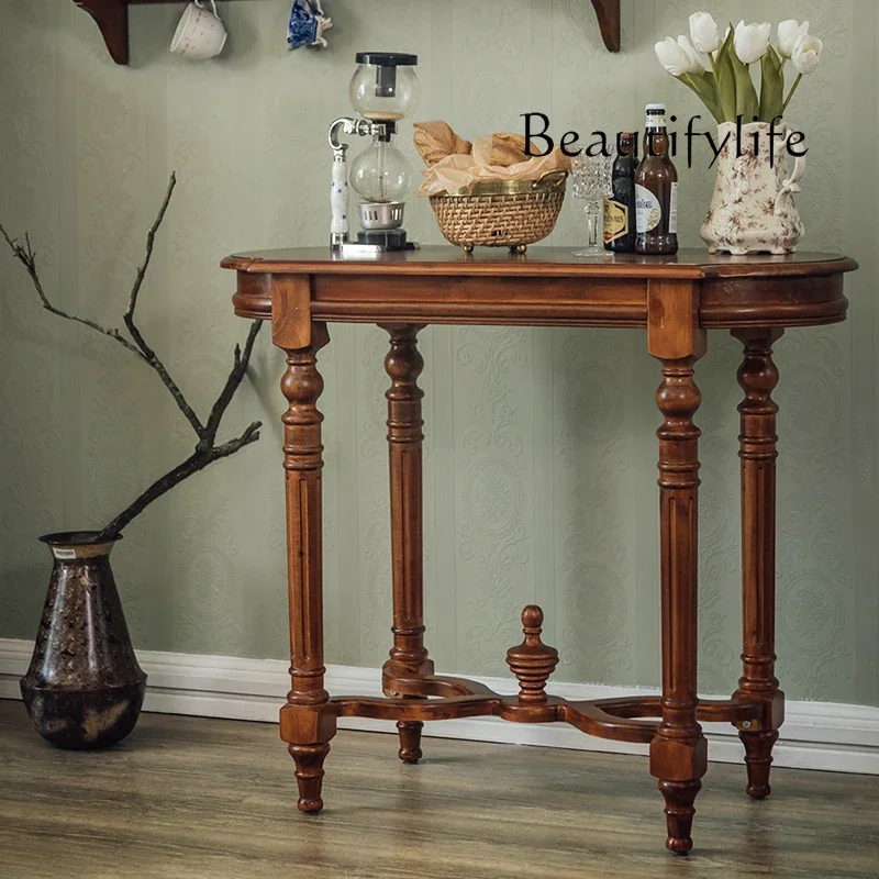 

homestay simple table log entrance American country solid wood carving flower corridor retro entrance table