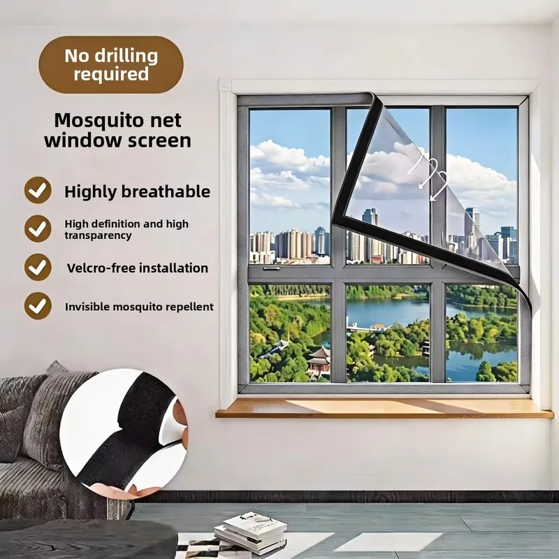 Summer nano mosquito-proof mesh for home use, with magic tape for easy, drill-free installation, featuring high-density, high-tr