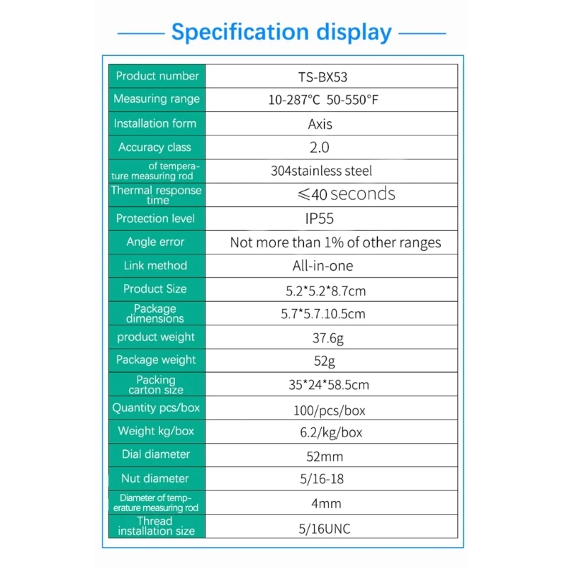 Thermomètres en acier inoxydable 10-287 ℃/50-550 ℉, cadrans à filetage 5/16UNG, compteur température, livraison directe