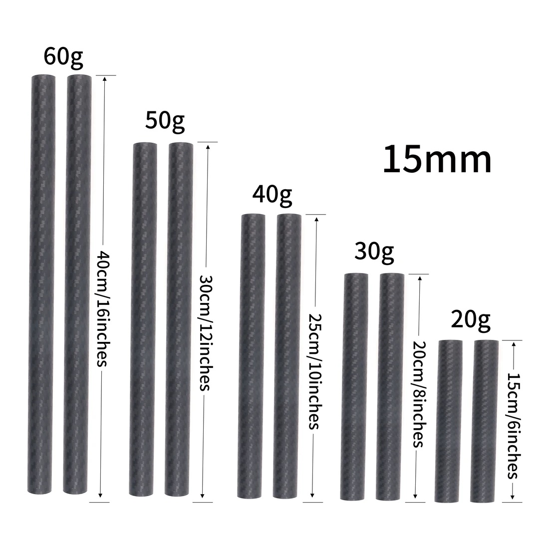2 stücke Carbon Faser Stange 15mm/19mm Rohr Pol 6 "10" 12 "16" zoll Lange für 5D2 DSLR Kamera Schiene Unterstützung System Käfig Rig Follow Focus – Detail 3