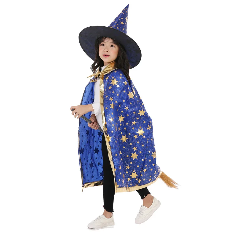 

Kids Halloween Cloak Witch Cosplay Cloak And Hat Party Prom Performs Dressing Up Children Witch Robe Outfits Carnival Suit