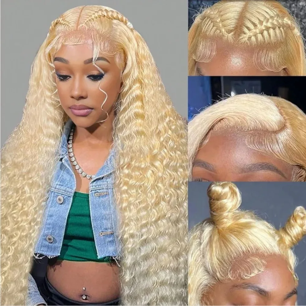 613 Blonde Curly Lace Front Synthetic Wigs For Women 26 30 Inches 13x4 HD Lace Frontal Glueless Wig 200 Density To Daily Cosplay