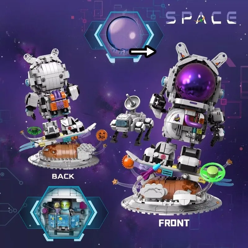 رائد الفضاء ميكا اللبنات اليدوية الإبداعية التجمع نموذج سكيت رائد الفضاء لعبة سطح المكتب زخرفة هدية عيد ميلاد