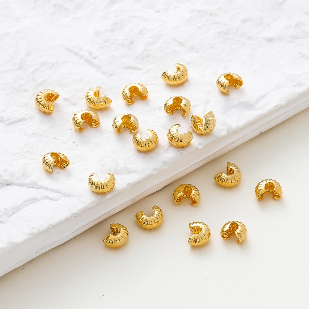 

50/100Pcs 14K/18K Gold Plated Brass Open Crimp Beads Covers Crimp End Beads Stopper Spacer Bead for DIY Jewelry Making