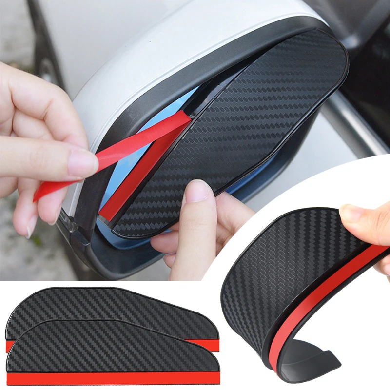 

2Pcs Universal PVC Car Rearview Mirror Rain Eyebrow Carbon Fiber Car Rearview Sun Visor Rain Shield Protector Auto Accessories