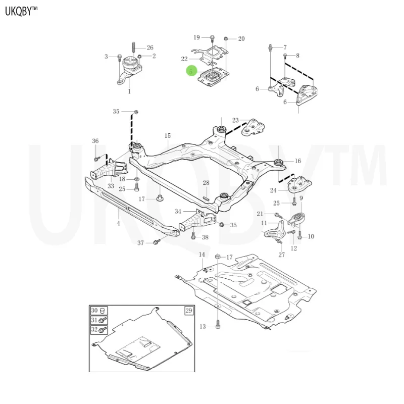 Cross bar engine pad gearbox accessory pin screw flange screw torque arm flange screw