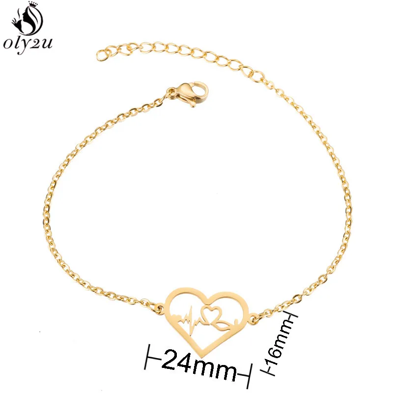 Geometric Stainless Steel Hearts Star Charm Bracelet Women Fashion Heartbeat Wristband Jewelry Girls Daily Bracelets Accessories
