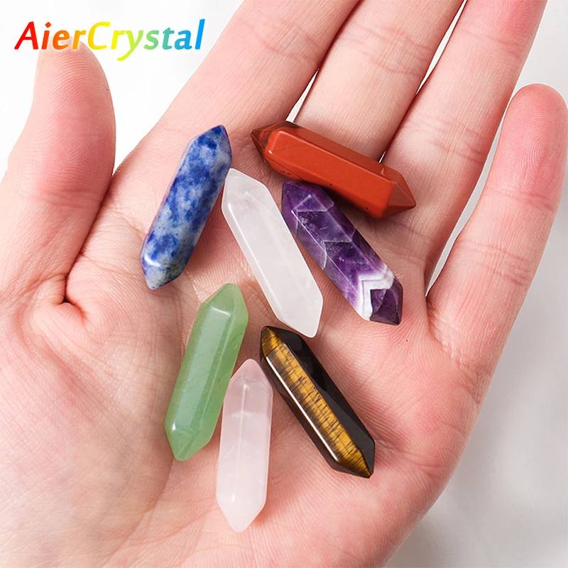 1PC Natural Crystal Stone Double Pointed Amethyst Column Carving Gemstone Reiki Healing Ornament Home Decor Collectibles Gift