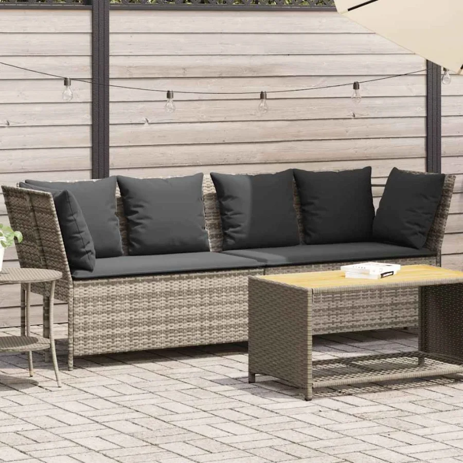 

Patio Sofa with Cushions Light Grey Poly Rattan