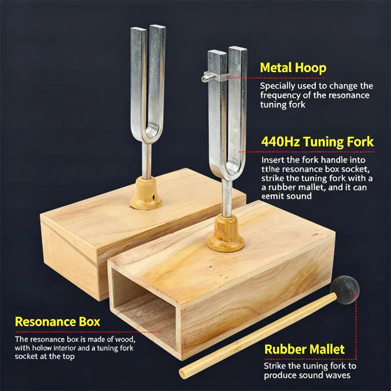 440Hz Resonance Tuning Fork Set with Resonance Box Aluminum Alloy Healing Sound Tuning Fork Medical Percussion Instrument