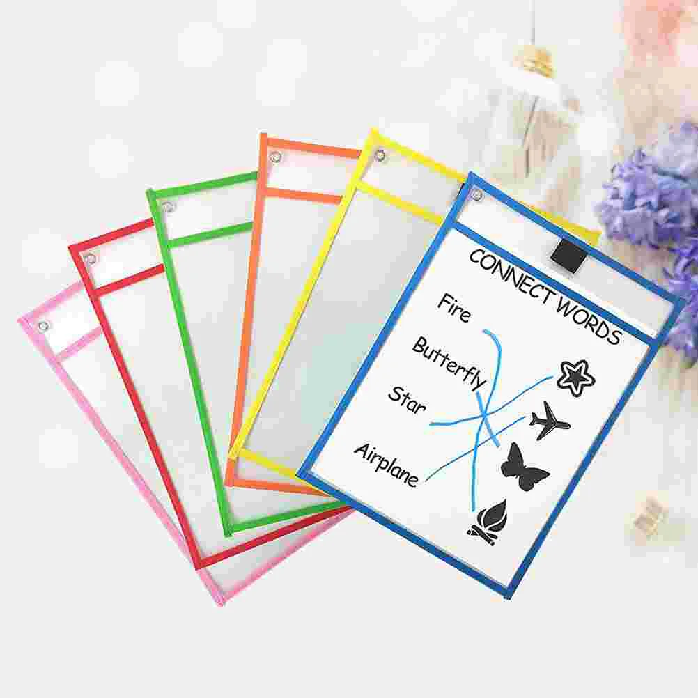 6 Pcs Dry Erase Pocket Sleeves The Gift File Holder Pockets Write and Wipe Child
