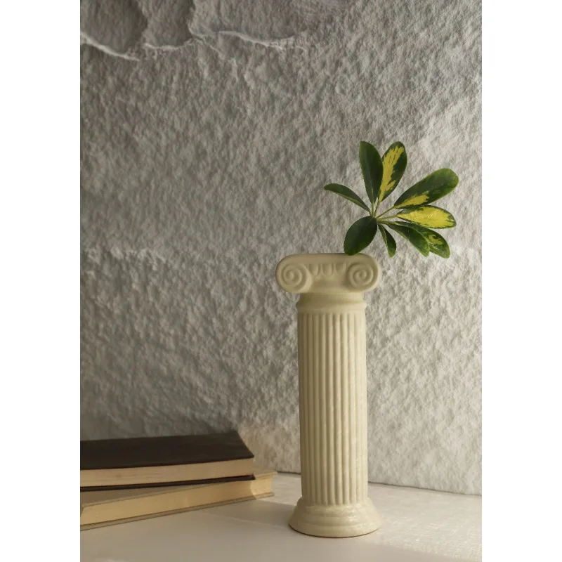 MUSe Garden Classical Aesthetics Retro Roman Pillar Ionic Morandi Matte Ceramic Vase