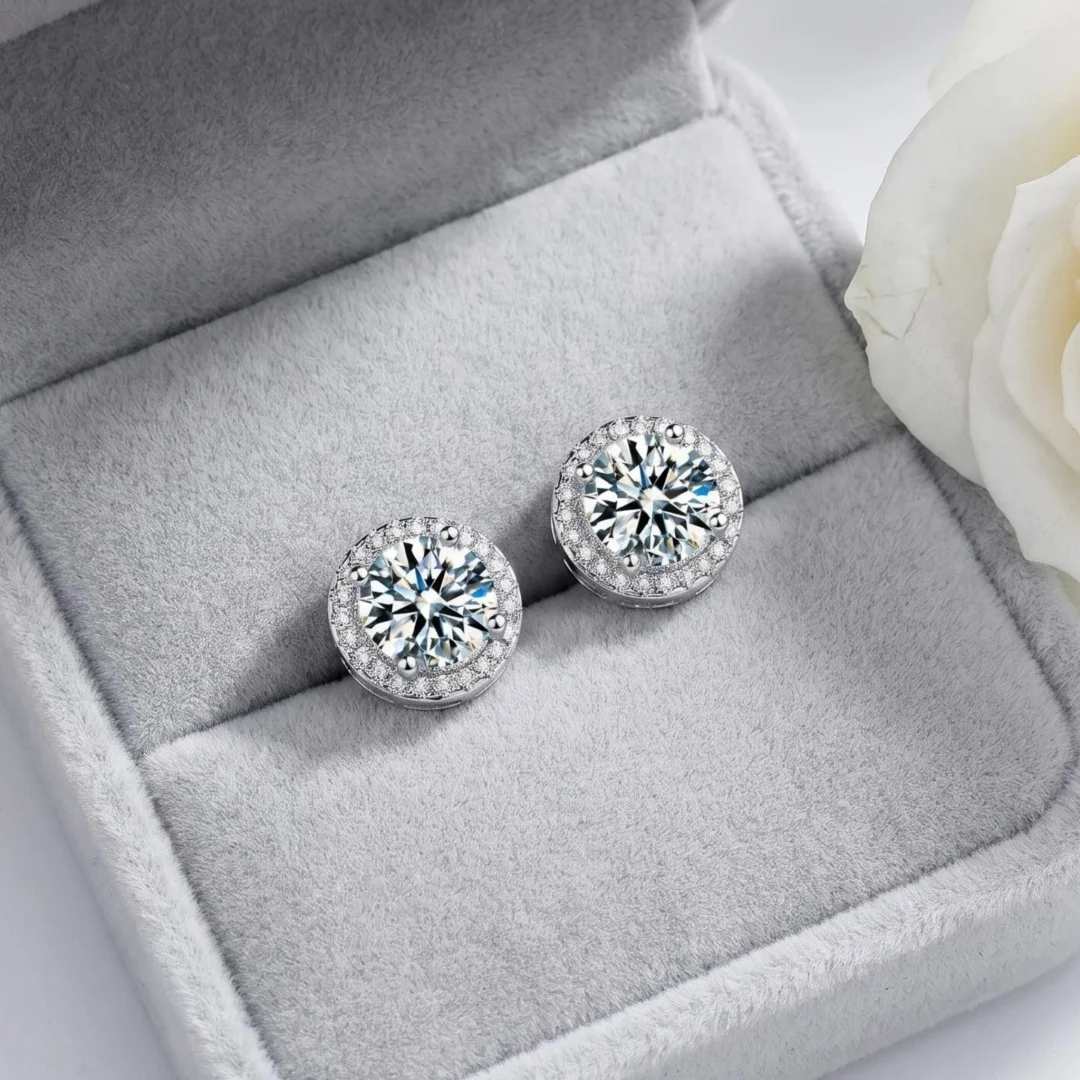 925 Sterling Silver Round Halo 4-Prong Zircon Stud Earrings Bright Silver Tone Shiny Smooth Anti-fall Earrings for Women Man - view 5