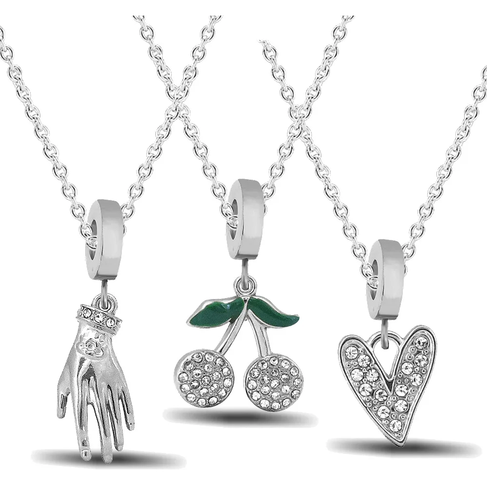 

1pc Stainless Steel Chain Cute Zircon Cherry Necklace Jewelry for Women Girls Sweet Heart Jewelry Accessories Gifts