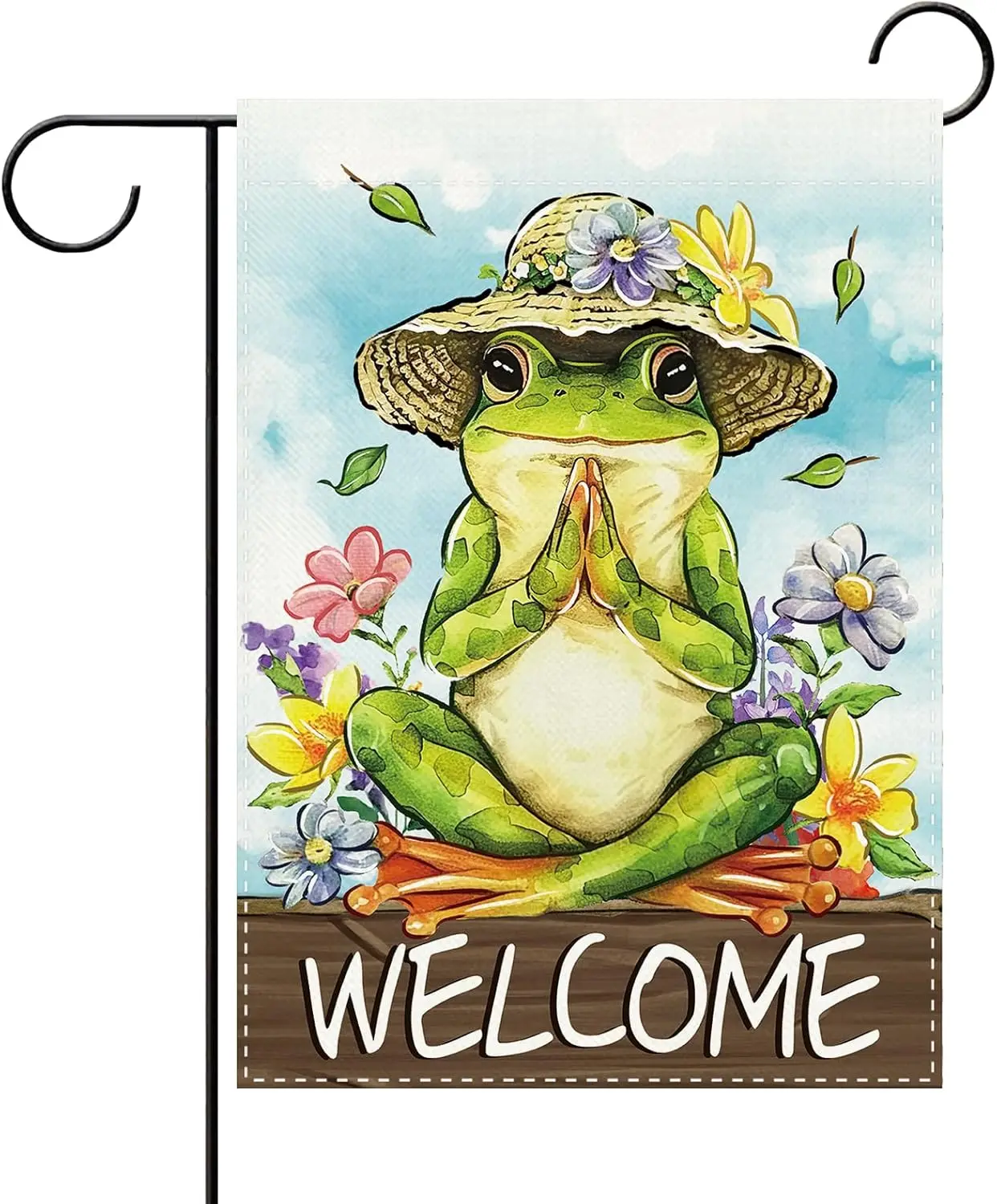 Funny Yoga Frog Welcome Decorative Garden Flag, Spring Summer Flower Meditation Zen Small Yard Outside Decorations, Floral F MMZ