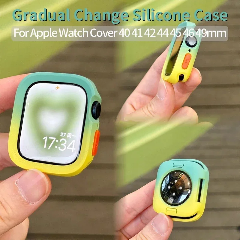 

Gradual Change Silicone Case for Apple Watch 49mm 42mm 46mm 41 40 44 Candy Color Cover for Iwatch 10 9 8 7 6 5 Protection Bumper