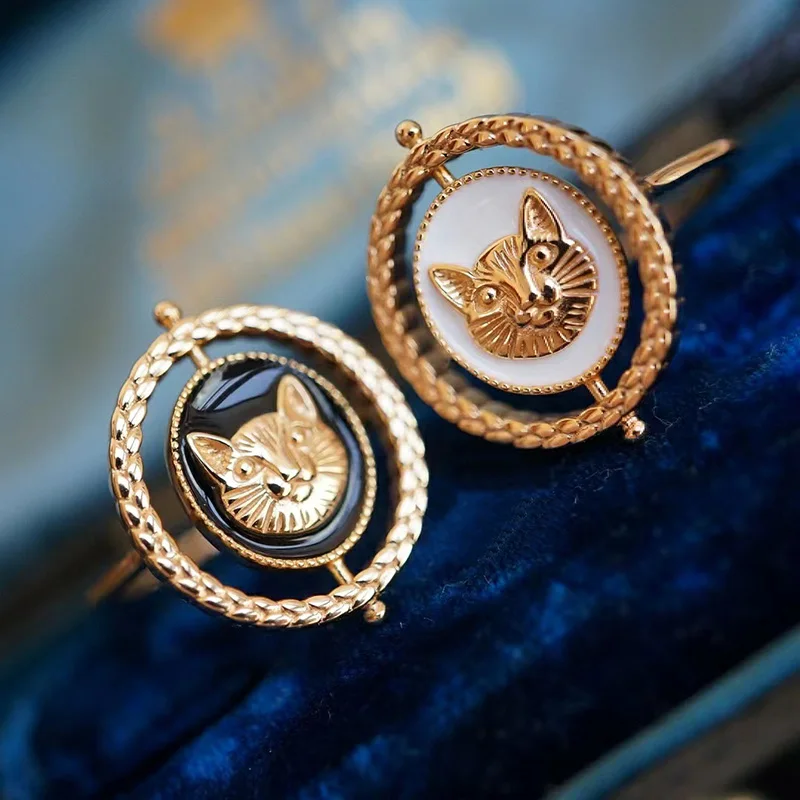 Rings for Women Cat Design 925 Sterling Silver Lucky Ring Vintage Bijoux Fine Jewelry Double Side Sparkling Gifts RI069