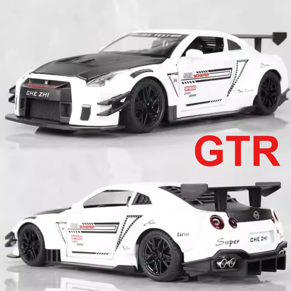 

1:24 Scale GTR R34 Model Toys Diecast Alloy Car Doors Opend with Sound Light Pull Back Miniature Models Vehices Boy Collect Gift