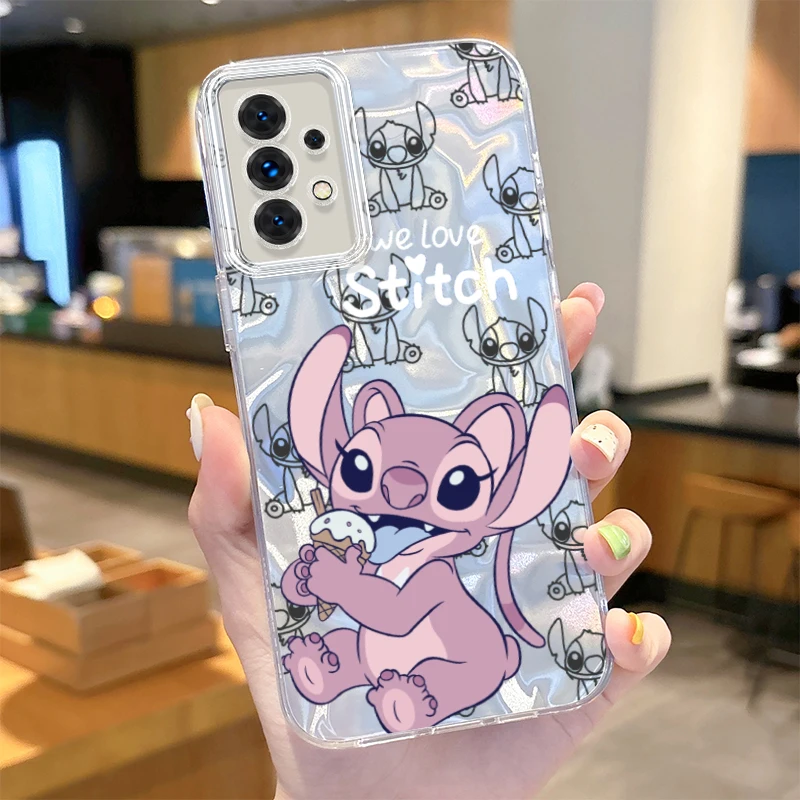 Disney Stitch Angel Reflective Phone Case for Samsung Galaxy A31 A30 A24 A23 A22 A21S A14 A13 A12 4G 5G A05 A05S A03 Hard Cover