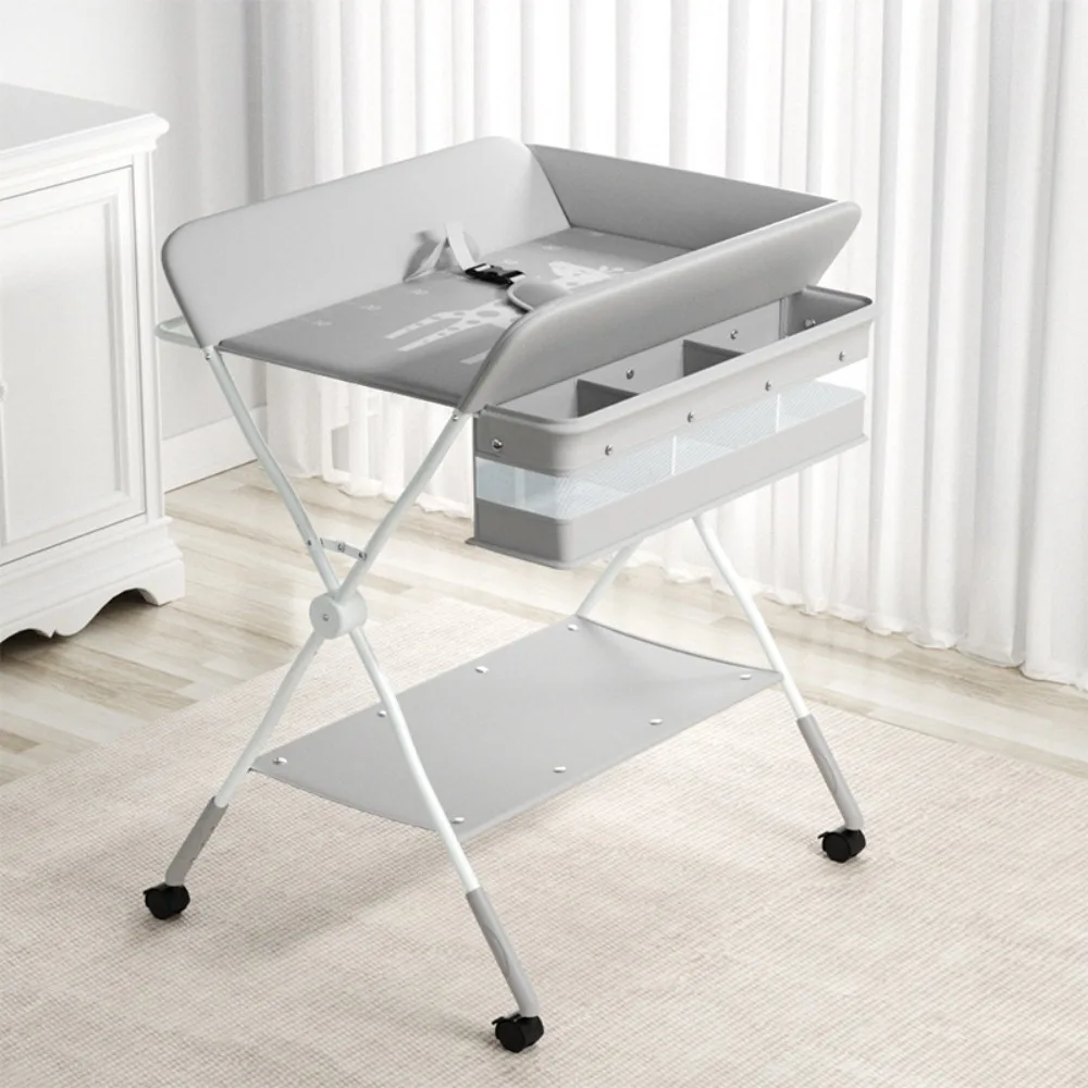 

Diaper Care Table Folding Storage Rack with Wheels Diaper Changing Table Adjustable Height Diaper Station Household Supplies