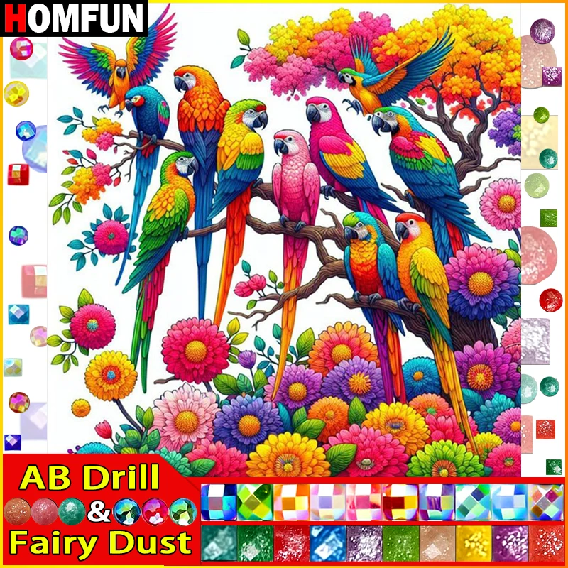 

HOMFUN Фея Пыль AB Алмазная вышивка DIY Набор алмазной живописи "Животное папуга дерево" 5D рукоделие Алмазное украшение дома