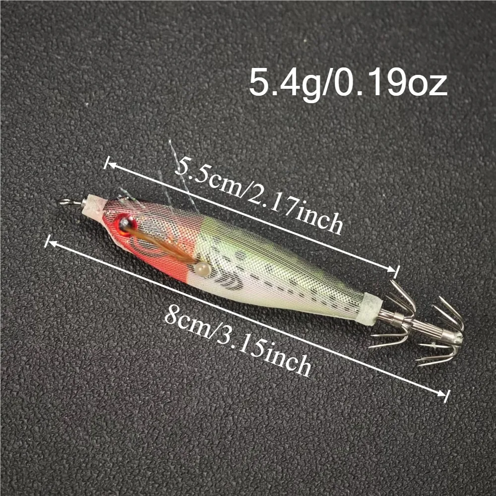 5pcs/set UV Horizontal Squid Jig Egi Set with Tackle Box 8cm Luminous Fluorescent Sea Fishing Lure Wood Shrimp Cuttlefish Tackle gallery 3